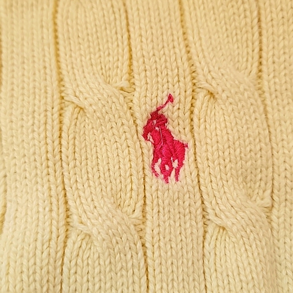 Ralph Lauren Cable Knit Short Bell Sleeve Preppy Sweater Yellow Girl's Medium - Picture 4 of 4